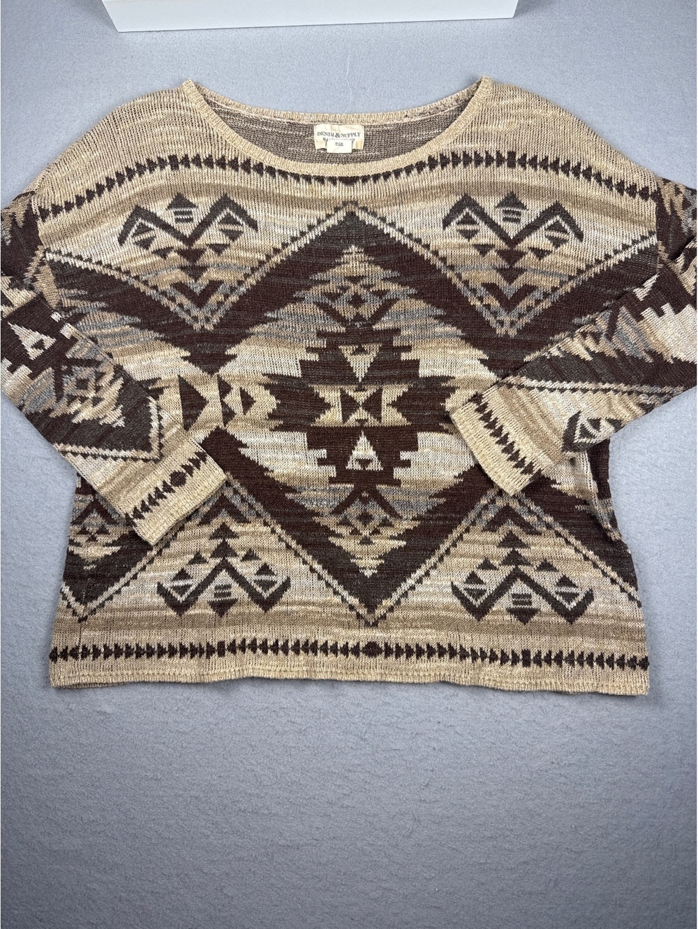 Denim & Supply Ralph Lauren Large Brown and Beige Geometric Pattern Sweater